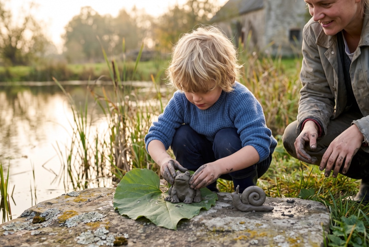 Een waterdier boetseren van klei