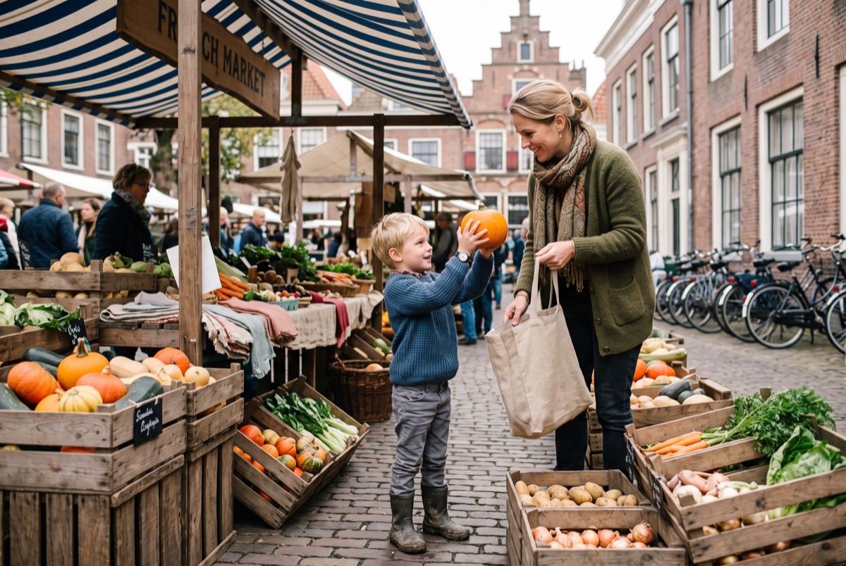 De markt-kok kiest zijn ingrediënt