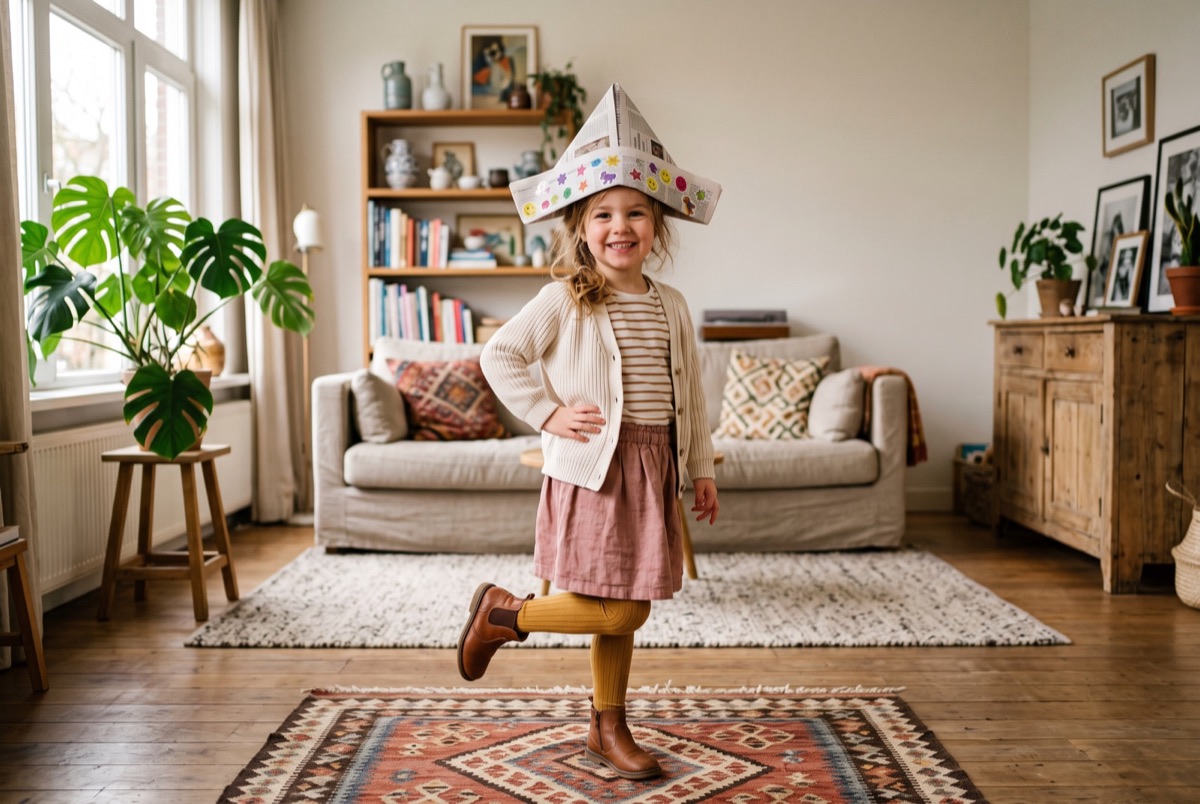 De modeshow met krantenhoeden