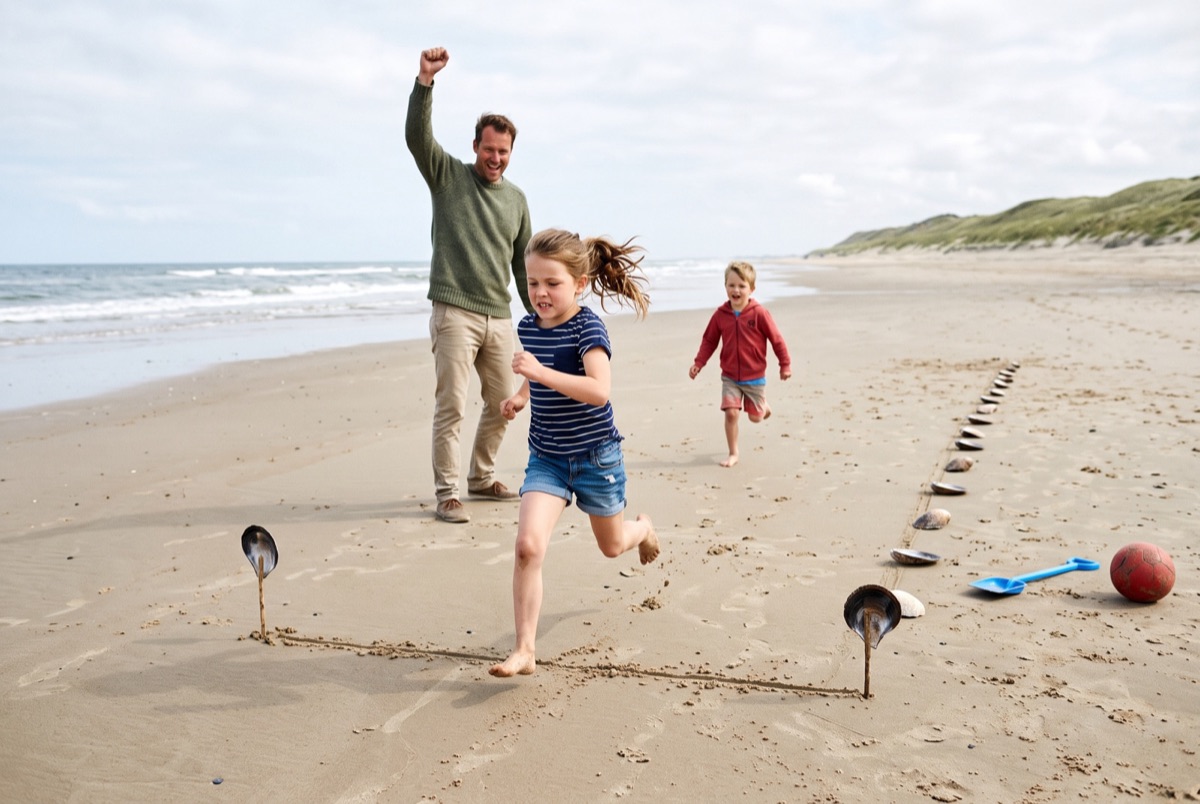 Strandspelen met vijf onderdelen